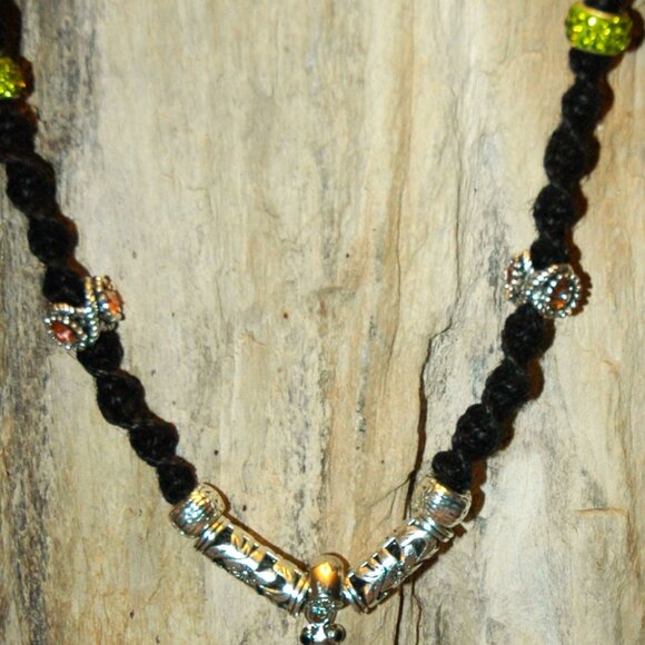 Adorable Abalone Sea Turtle with Rhinestone Accents on Handmade 23" Black Choker - Picture 3 of 5